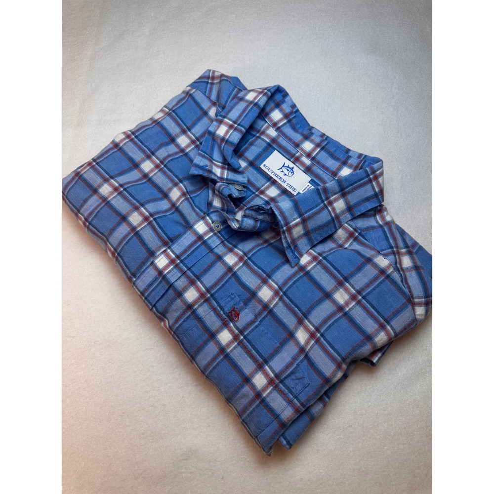 Southern Tide Button Down Shirt Headland Bayfront Mens XL Plaid L/S Tencel Light